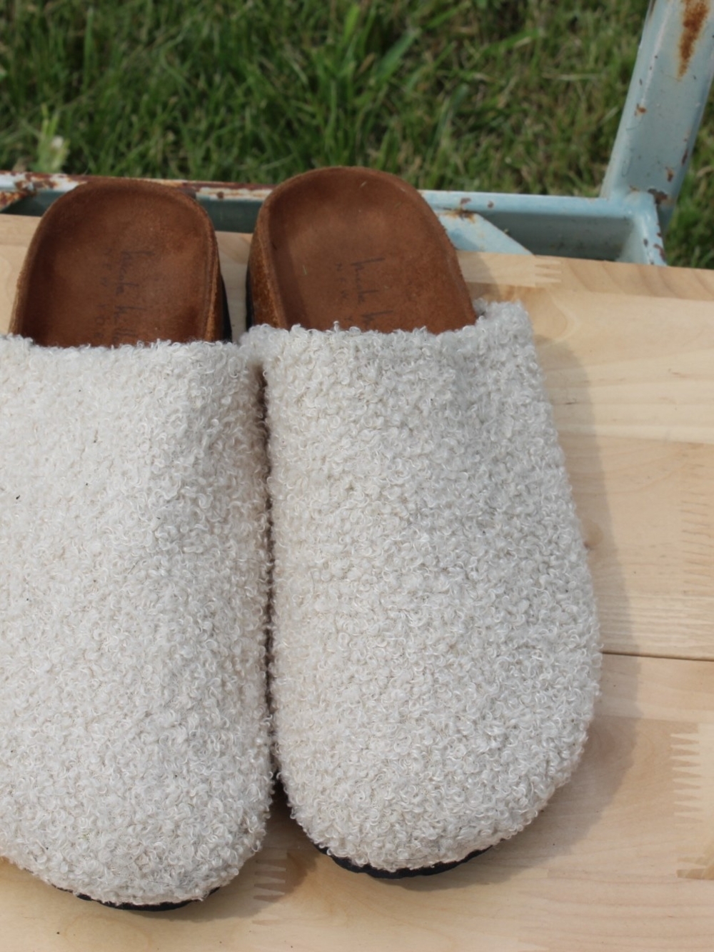 Nicole Miller Cream Bouclé Slip-On Mules